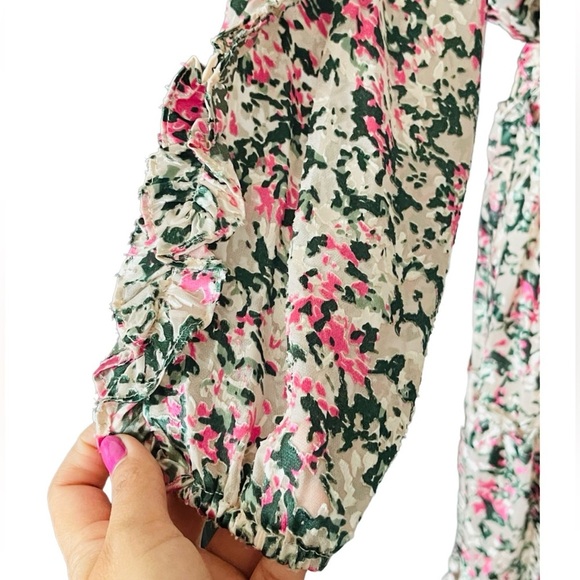 ELIE TAHARI Abstract Floral Tiered Maxi Dress Medium Pink Green Long Sleeve Glam - Picture 5 of 15